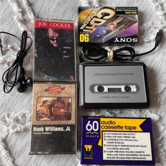 Cassette‎ Playing Walkman, with tapes. 2 blank and 2 music Tapes